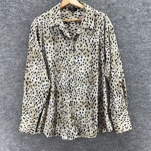 Haver Shirt Women XL Beige Animal Print Button Up Collared Long Sleeve Casual